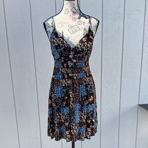 Spoiled Blue and Black Floral Mini Juniors Dress